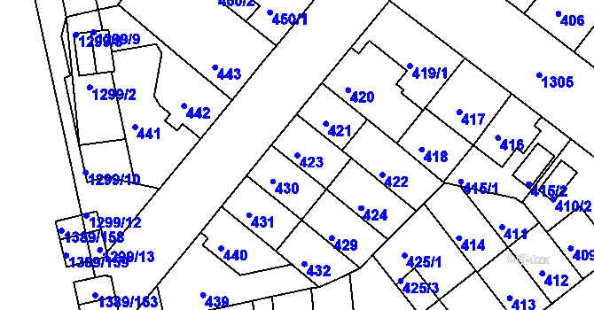 Parcela st. 423 v KÚ Božkov, Katastrální mapa