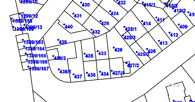 Parcela st. 433 v KÚ Božkov, Katastrální mapa