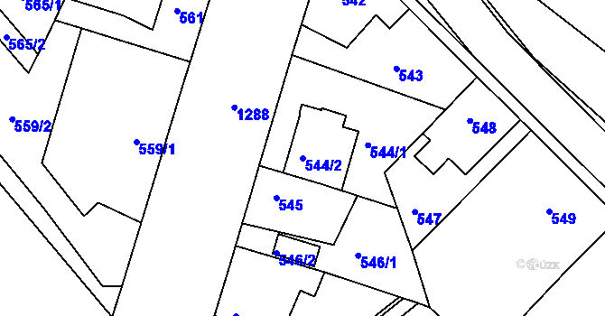 Parcela st. 544/2 v KÚ Božkov, Katastrální mapa