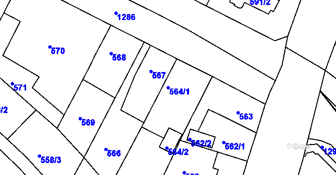 Parcela st. 564/1 v KÚ Božkov, Katastrální mapa