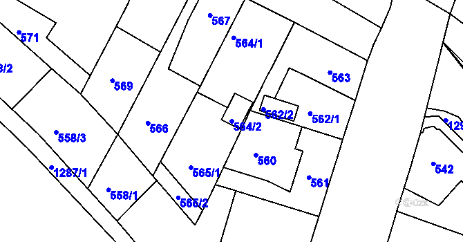 Parcela st. 564/2 v KÚ Božkov, Katastrální mapa
