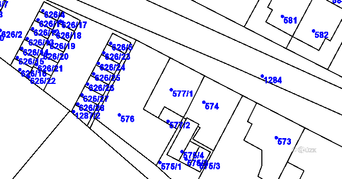 Parcela st. 577/1 v KÚ Božkov, Katastrální mapa