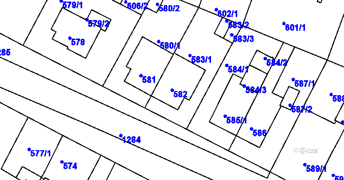 Parcela st. 582 v KÚ Božkov, Katastrální mapa