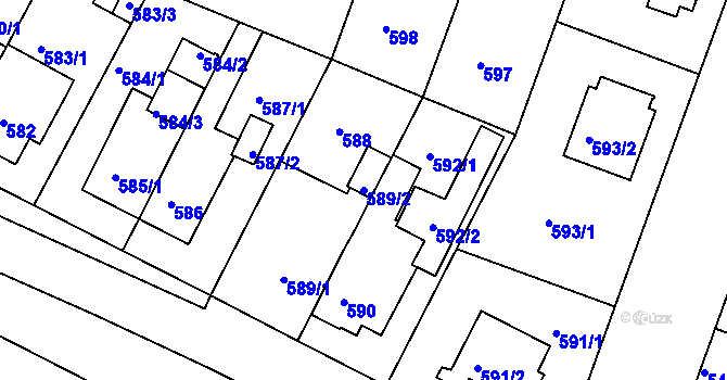 Parcela st. 589/2 v KÚ Božkov, Katastrální mapa