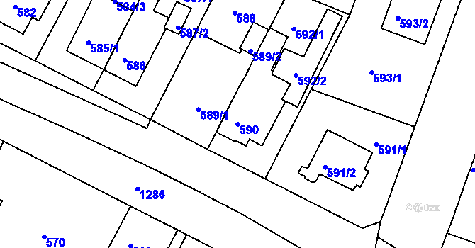 Parcela st. 590 v KÚ Božkov, Katastrální mapa