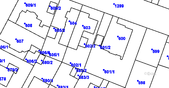 Parcela st. 602/2 v KÚ Božkov, Katastrální mapa