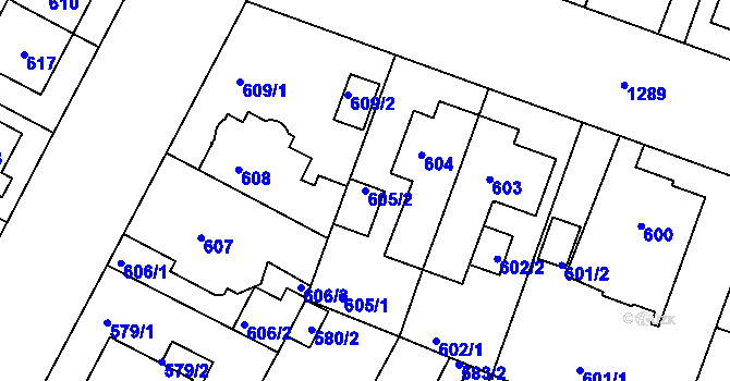 Parcela st. 605/2 v KÚ Božkov, Katastrální mapa