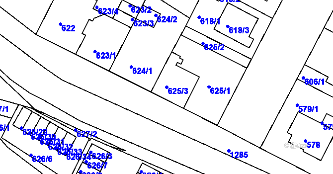 Parcela st. 625/3 v KÚ Božkov, Katastrální mapa