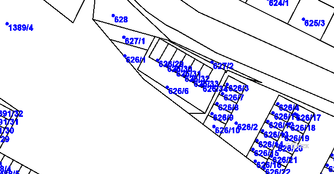 Parcela st. 626/6 v KÚ Božkov, Katastrální mapa