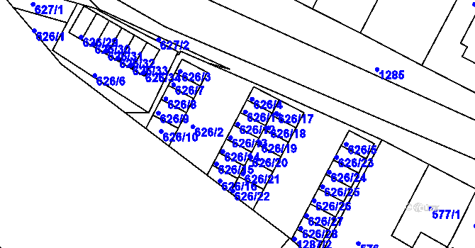 Parcela st. 626/12 v KÚ Božkov, Katastrální mapa