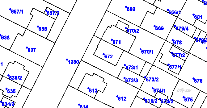 Parcela st. 672 v KÚ Božkov, Katastrální mapa