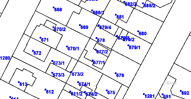 Parcela st. 677/2 v KÚ Božkov, Katastrální mapa