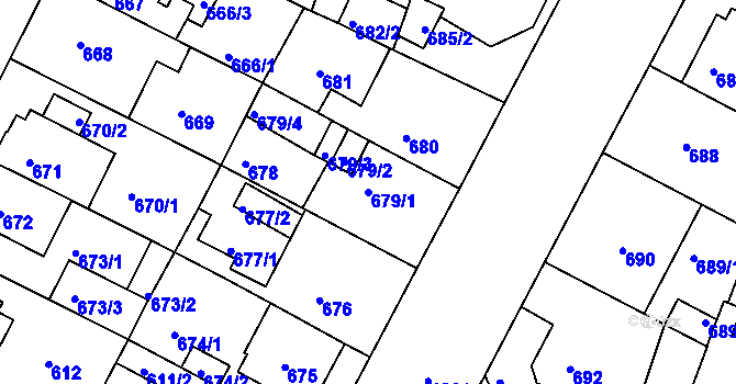 Parcela st. 679/1 v KÚ Božkov, Katastrální mapa