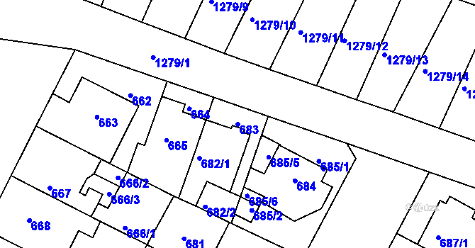 Parcela st. 683 v KÚ Božkov, Katastrální mapa