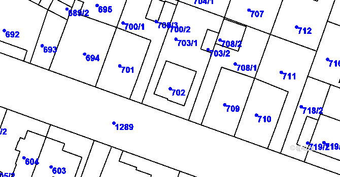 Parcela st. 702 v KÚ Božkov, Katastrální mapa