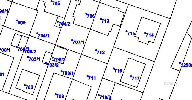 Parcela st. 712 v KÚ Božkov, Katastrální mapa