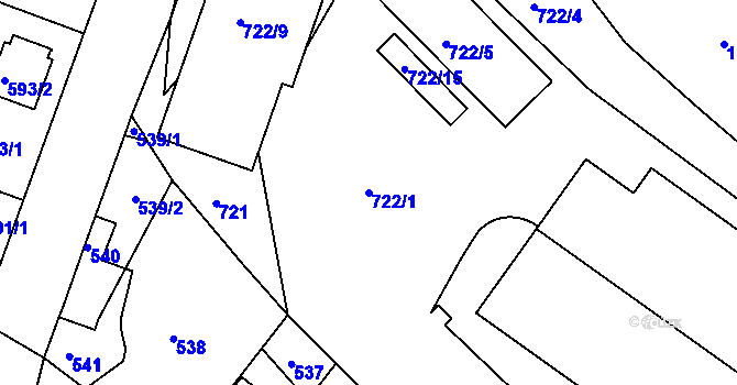 Parcela st. 722/1 v KÚ Božkov, Katastrální mapa