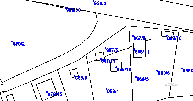 Parcela st. 867/4 v KÚ Božkov, Katastrální mapa