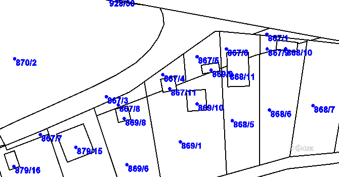 Parcela st. 867/11 v KÚ Božkov, Katastrální mapa