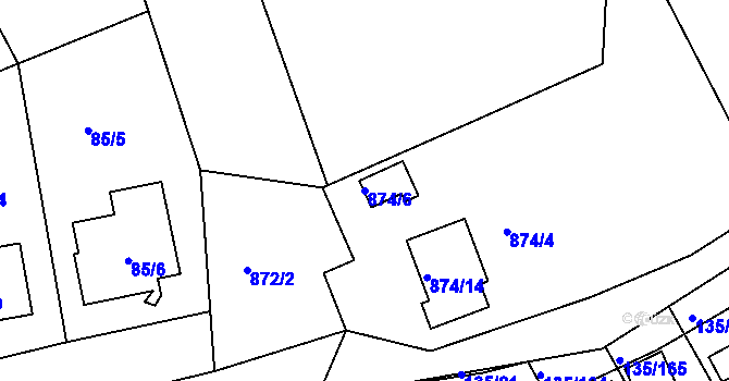 Parcela st. 874/6 v KÚ Božkov, Katastrální mapa