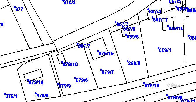 Parcela st. 879/15 v KÚ Božkov, Katastrální mapa