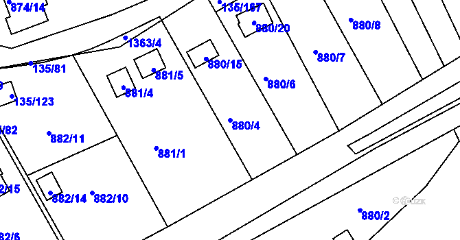 Parcela st. 880/4 v KÚ Božkov, Katastrální mapa