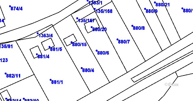 Parcela st. 880/6 v KÚ Božkov, Katastrální mapa