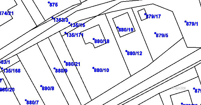Parcela st. 880/11 v KÚ Božkov, Katastrální mapa