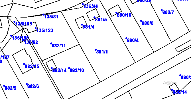 Parcela st. 881/1 v KÚ Božkov, Katastrální mapa