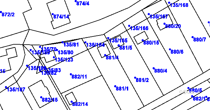 Parcela st. 881/4 v KÚ Božkov, Katastrální mapa