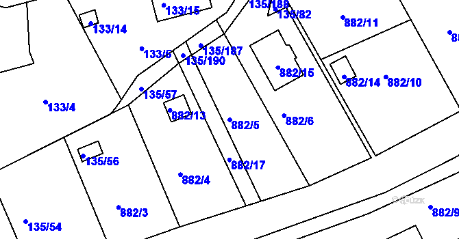 Parcela st. 882/5 v KÚ Božkov, Katastrální mapa