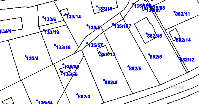Parcela st. 882/13 v KÚ Božkov, Katastrální mapa
