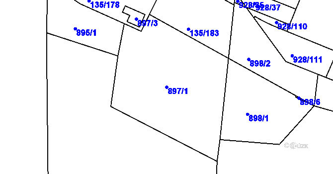 Parcela st. 897/1 v KÚ Božkov, Katastrální mapa