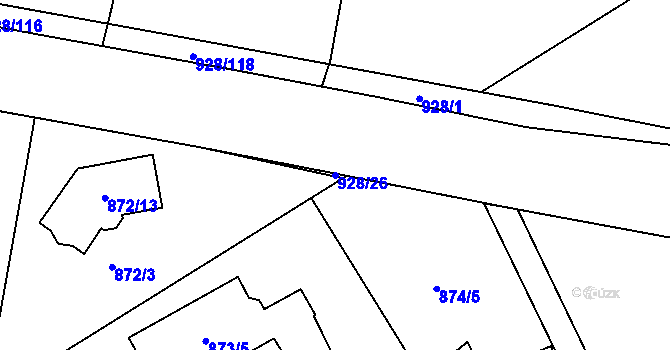 Parcela st. 928/26 v KÚ Božkov, Katastrální mapa