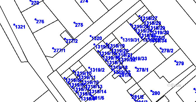 Parcela st. 1319/15 v KÚ Božkov, Katastrální mapa