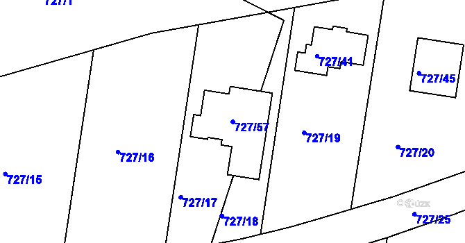 Parcela st. 727/57 v KÚ Božkov, Katastrální mapa