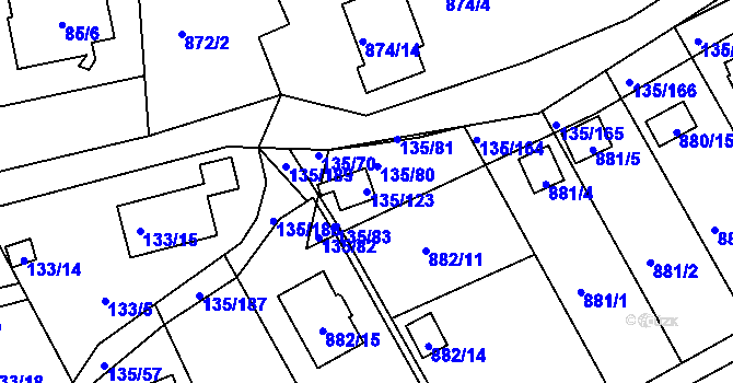 Parcela st. 135/123 v KÚ Božkov, Katastrální mapa