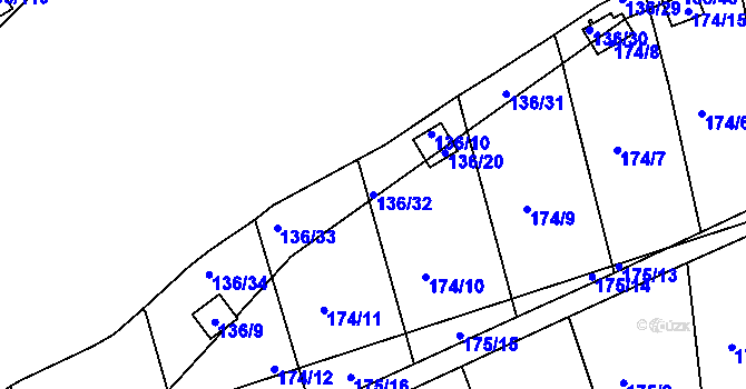 Parcela st. 136/32 v KÚ Božkov, Katastrální mapa