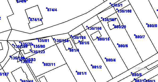 Parcela st. 881/5 v KÚ Božkov, Katastrální mapa