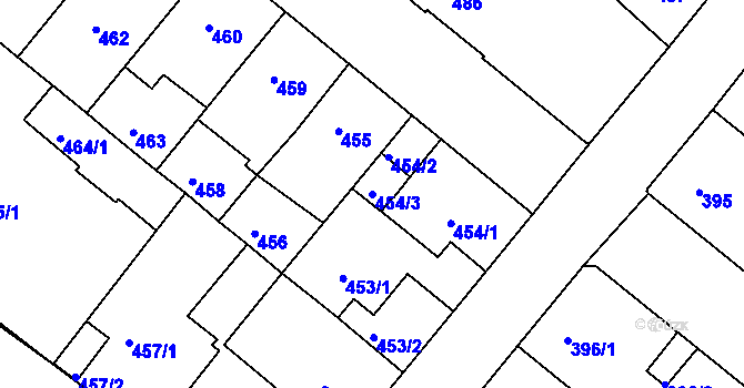 Parcela st. 454/3 v KÚ Božkov, Katastrální mapa