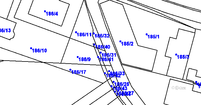 Parcela st. 186/31 v KÚ Božkov, Katastrální mapa