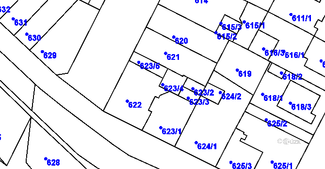 Parcela st. 623/4 v KÚ Božkov, Katastrální mapa