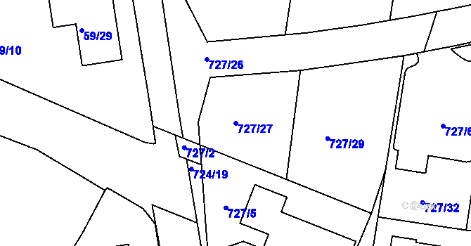 Parcela st. 727/27 v KÚ Božkov, Katastrální mapa