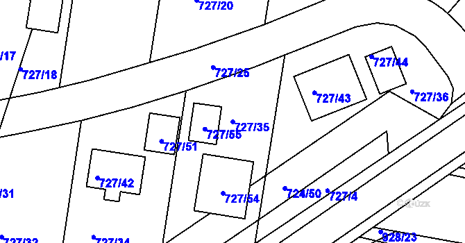 Parcela st. 727/35 v KÚ Božkov, Katastrální mapa