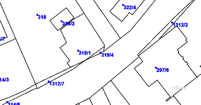 Parcela st. 319/4 v KÚ Božkov, Katastrální mapa