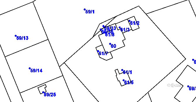 Parcela st. 61/7 v KÚ Božkov, Katastrální mapa