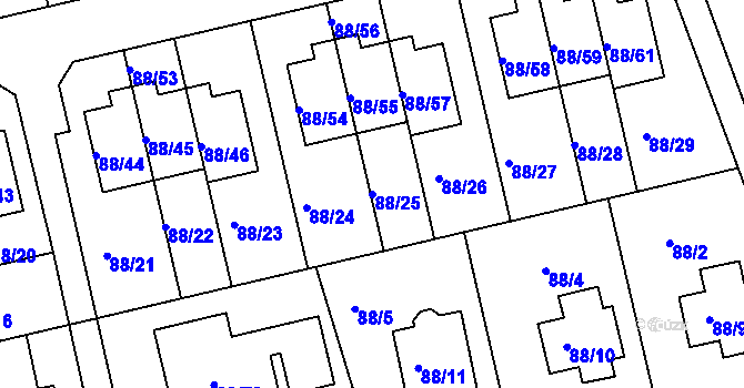 Parcela st. 88/25 v KÚ Božkov, Katastrální mapa