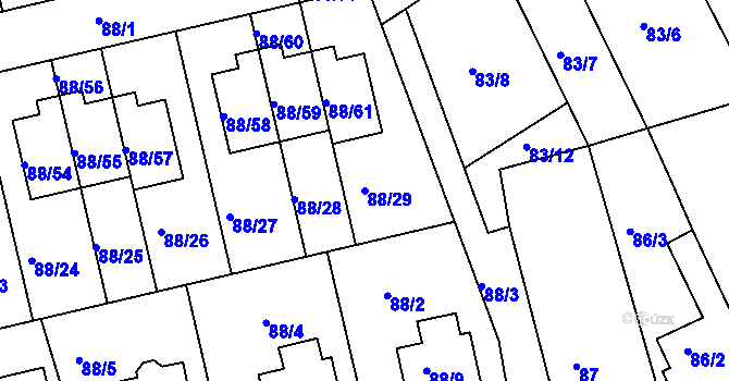 Parcela st. 88/29 v KÚ Božkov, Katastrální mapa