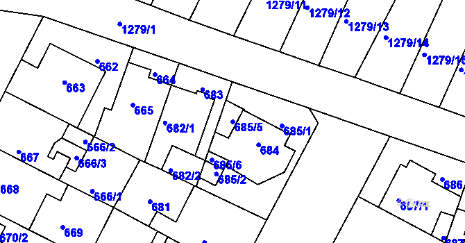 Parcela st. 685/5 v KÚ Božkov, Katastrální mapa
