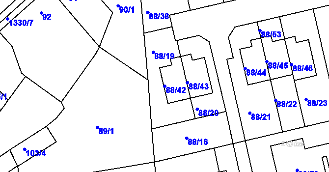 Parcela st. 88/42 v KÚ Božkov, Katastrální mapa